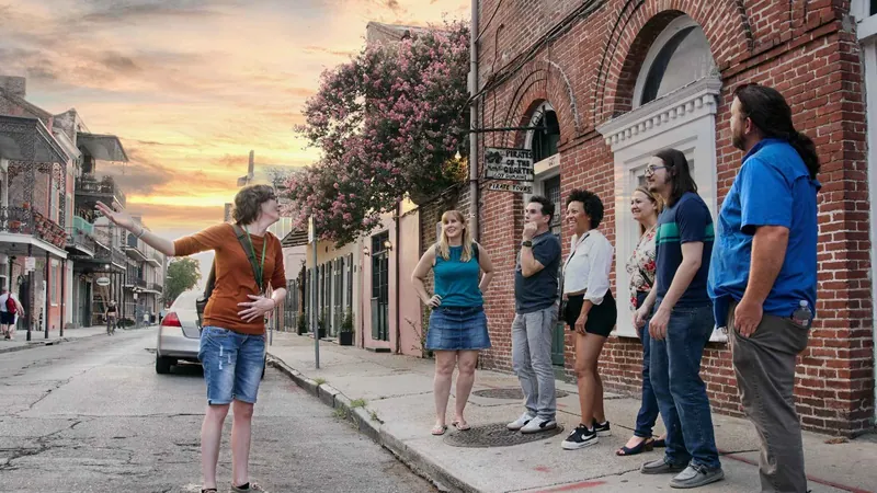 Family on a New Orleans ghost tour near St. Louis Cathedral in the French Quarter, Louisiana