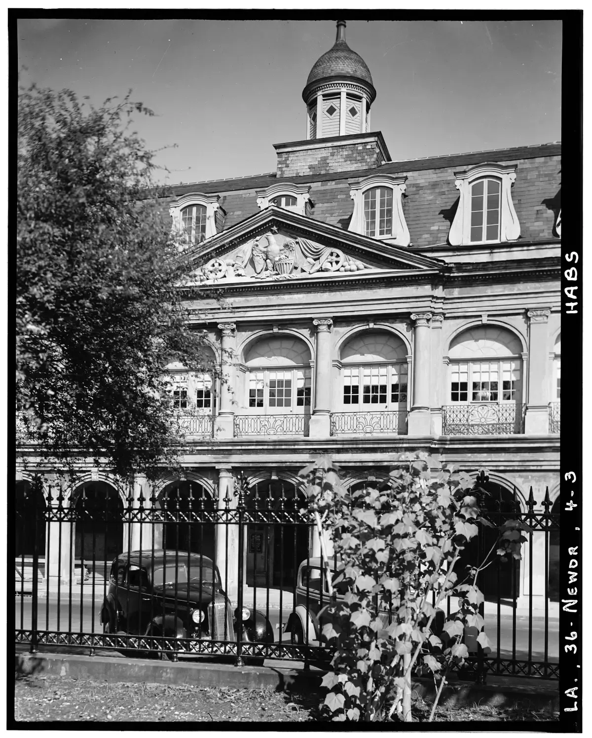 The Cabildo on Jackson Square in a 1936 survey photograph, built after the fires told on New Orleans ghost tours
