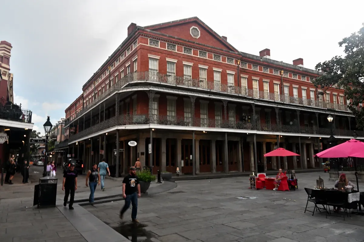 The Pontalba Building across Jackson Square, where the adults-only New Orleans true crime and ghost tour meets