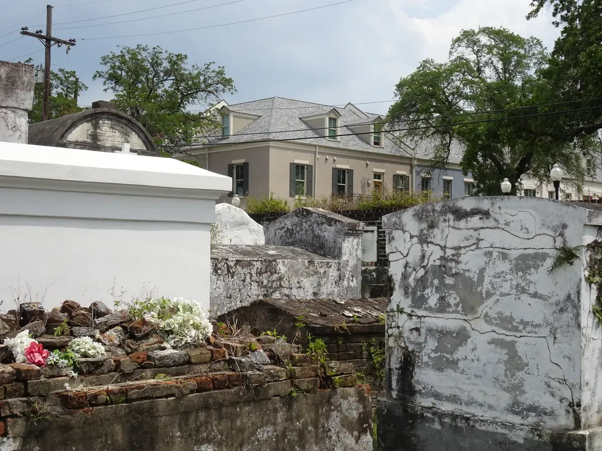 Tombs in St. Louis Cemetery No. 2, a city of the dead in the area of the New Orleans ghost and cemetery bus tour